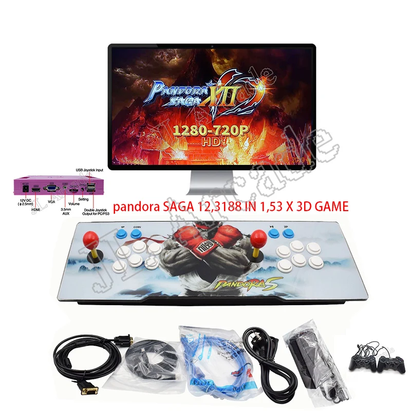 

Pandora Saga 12 Box 3188 In 1 family version console 53 x 3d games,HDMI VGA FBA MAME Motherboard support 3,4palyers