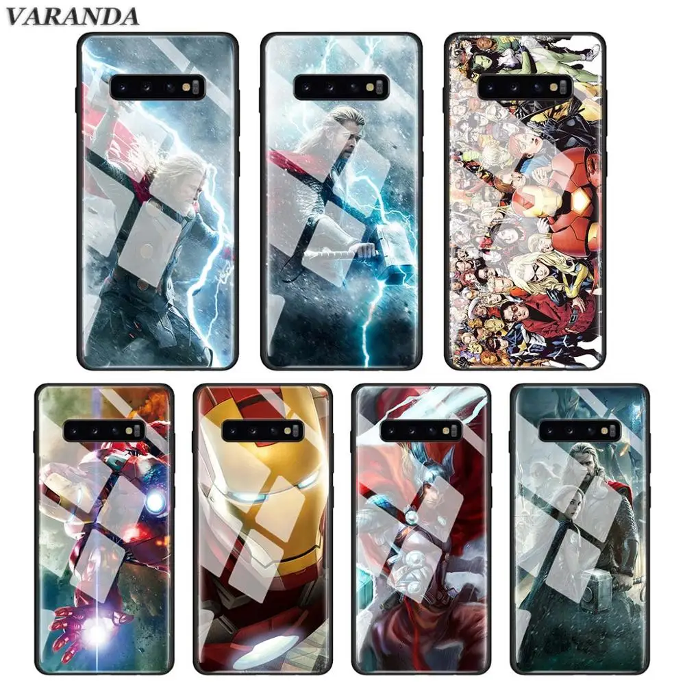 

Superhero Thor Ironman anime Tempered Glass Case for Samsung Galaxy S10e S10 S9 S8 Plus A30 A50 Note 9 10 Glass Phone Cover Capa