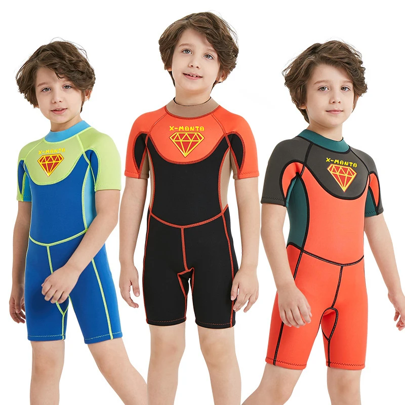 

Kids 2.5MM Neoprene One-piece Boys Short Wetsuits Anti-UV Keep Warm Scuba Diving Suits Swimsuit Surf Snorkeling Suits S-XXL