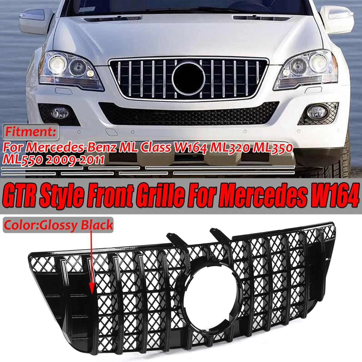 

Car Front Bumper Grille Grill For Mercedes For Benz ML Class W164 X164 GT Grille ML300 ML320 ML350 ML400 ML500 ML430 2005-2011
