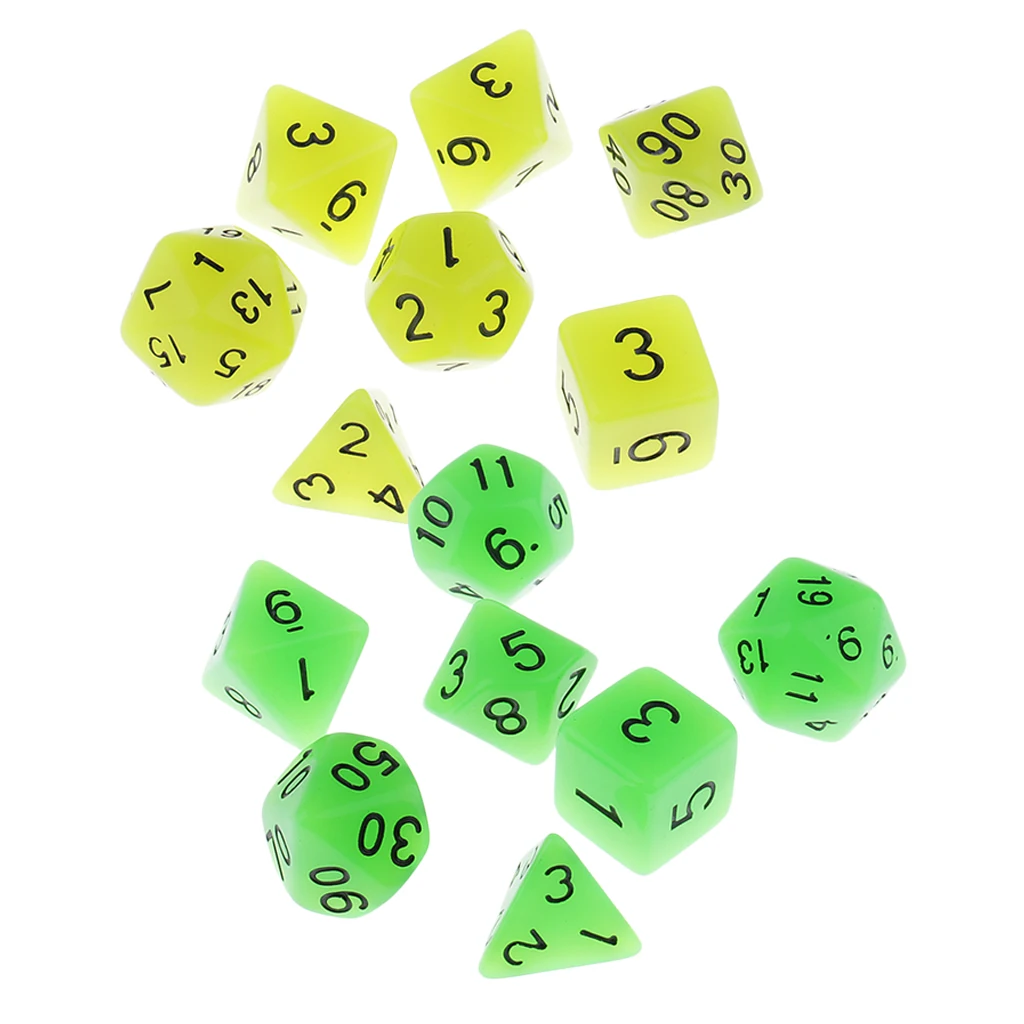 14 Pieces Plastic Polyhedral Dices Glow in the Dark for DND TRPG MTG Board Game Props
