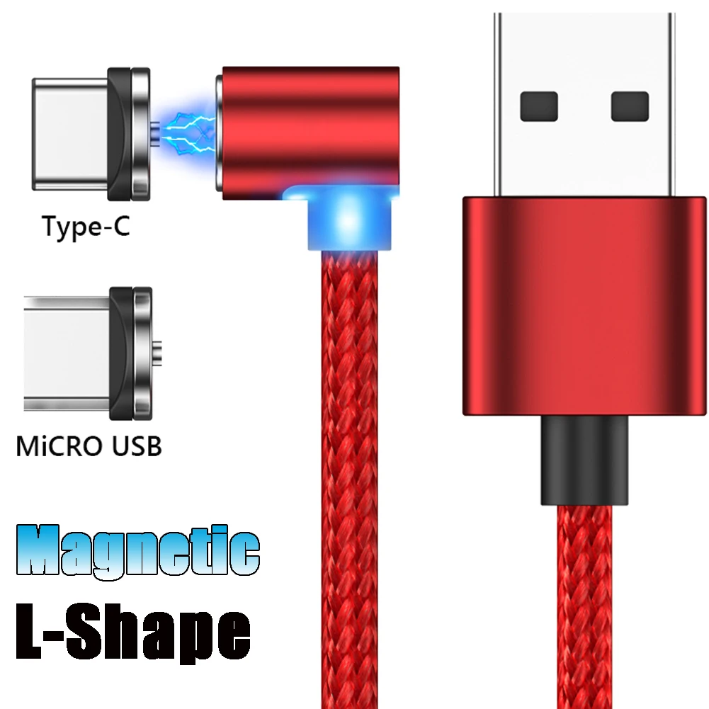 360 ° поворот круглый Сильный магнитный 2в1 Тип C Micro USB 2.1A быстрое зарядное устройство кабель нейлон светодиодный 90 градусов изгиб сплав Разъем для игр