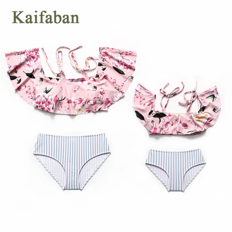 

Children Off Shoulder Flounces Swimwear Swimsuit for Girls 2020 Women Split Bikini High Waist Plavky Tankini Swim Suit Bath Wear
