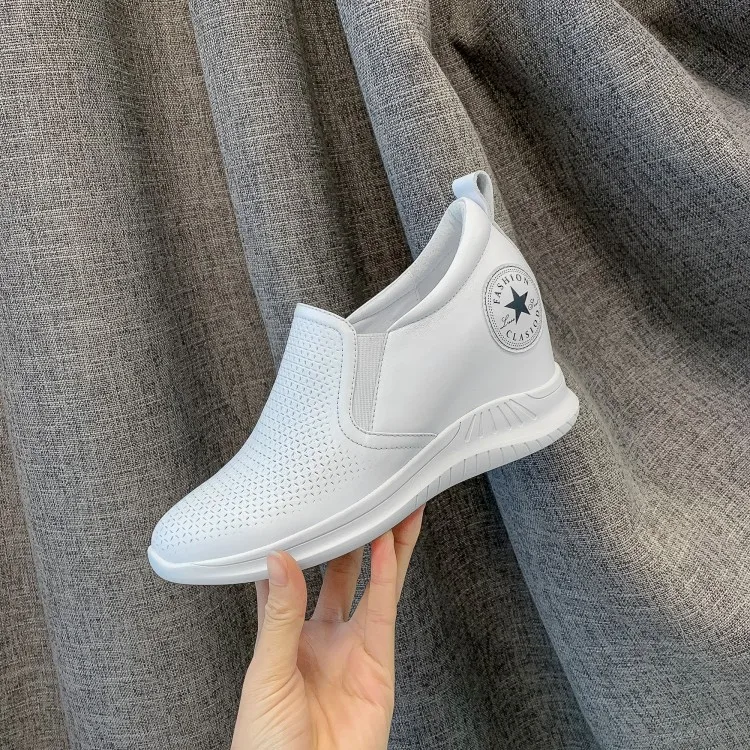 

Korean-style Slip-on Loafers 2020 Spring And Autumn Thick Bottomed Slanted Heel Elevator Casual Leather Shoes WOMEN'S Shoes