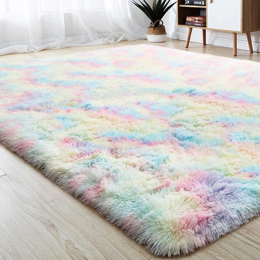 Rainbow Fluffy Rugs Anti Skid Shaggy Area Rug Dining Room Living Room Mat Bedroom Bedside Plush Carpet Floor Mat Home Decor Rug AliExpress