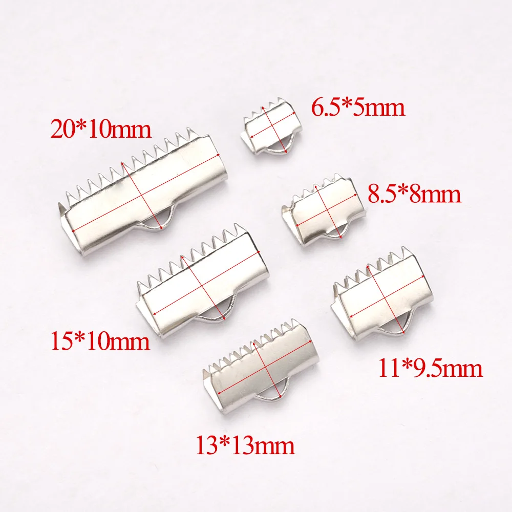 

50Pcs Stainless Steel Rope Clip Leather Cord End Fastener Clasp Fit Flat Rope Wire Clip Metal Connector For Diy Bracelet Jewelry