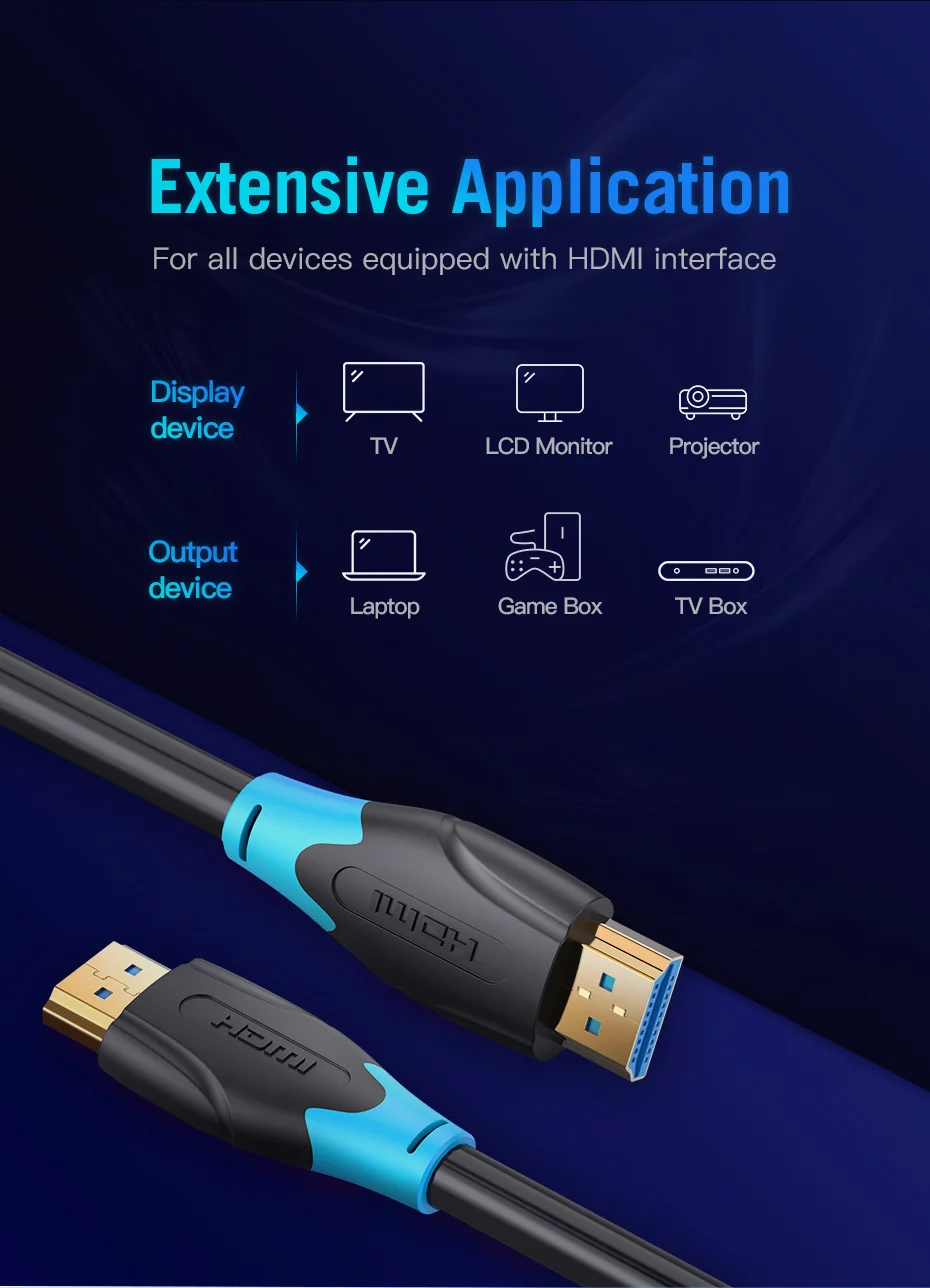 Vention Высокоскоростной HDMI 2,0 кабель 4k 3D 60Hz HDMI к HDMI кабель «Папа-папа» для HD tv lcd ноутбука PS3 проектор компьютерный кабель