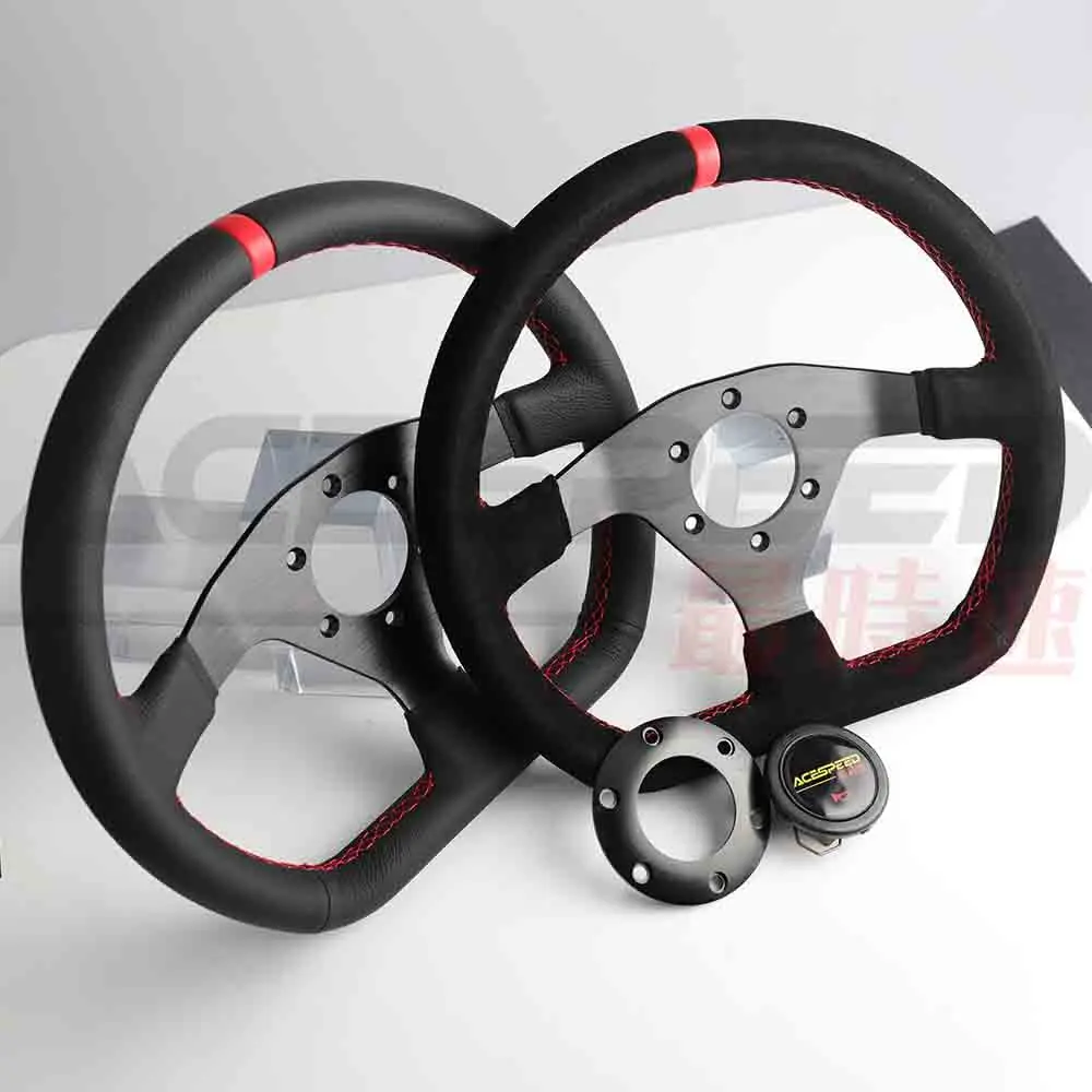 Руль гоночный Дрифт натуральная/замша кожа красный стежок руль плоский симулятор гоночная игра 12,5 дюймов 320 мм