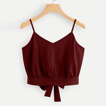 

Women's Casual Tops Summer Bow Tie Backless V Neck Soild Tank Tops Sexy Slim Red Top Streetwear Fashion Tops Haut Femme топ