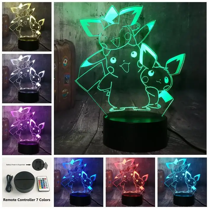 Remote one 7 Color Очаровательная фигурка Пикачу Pokemon Go, 3D светодиодный Ночной светильник, детская настольная лампа для сна, декор для спальни, детские игрушки, рождественский подарок - Испускаемый цвет: Remote one 7 Color