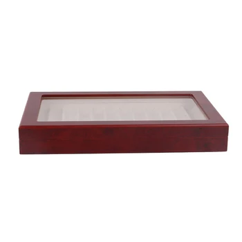 

12 Grid Student Scratch Proof Travel Anti Dust Glass Lid Display Box Storage Pen Case Gift Visible Holder Wear Resistant Wooden