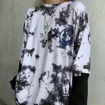 

90s aesthetic top long-sleeved woman t-shirts Fake two-pieces Harajuku loose tees shirts Printing women 2020 summer fashion new