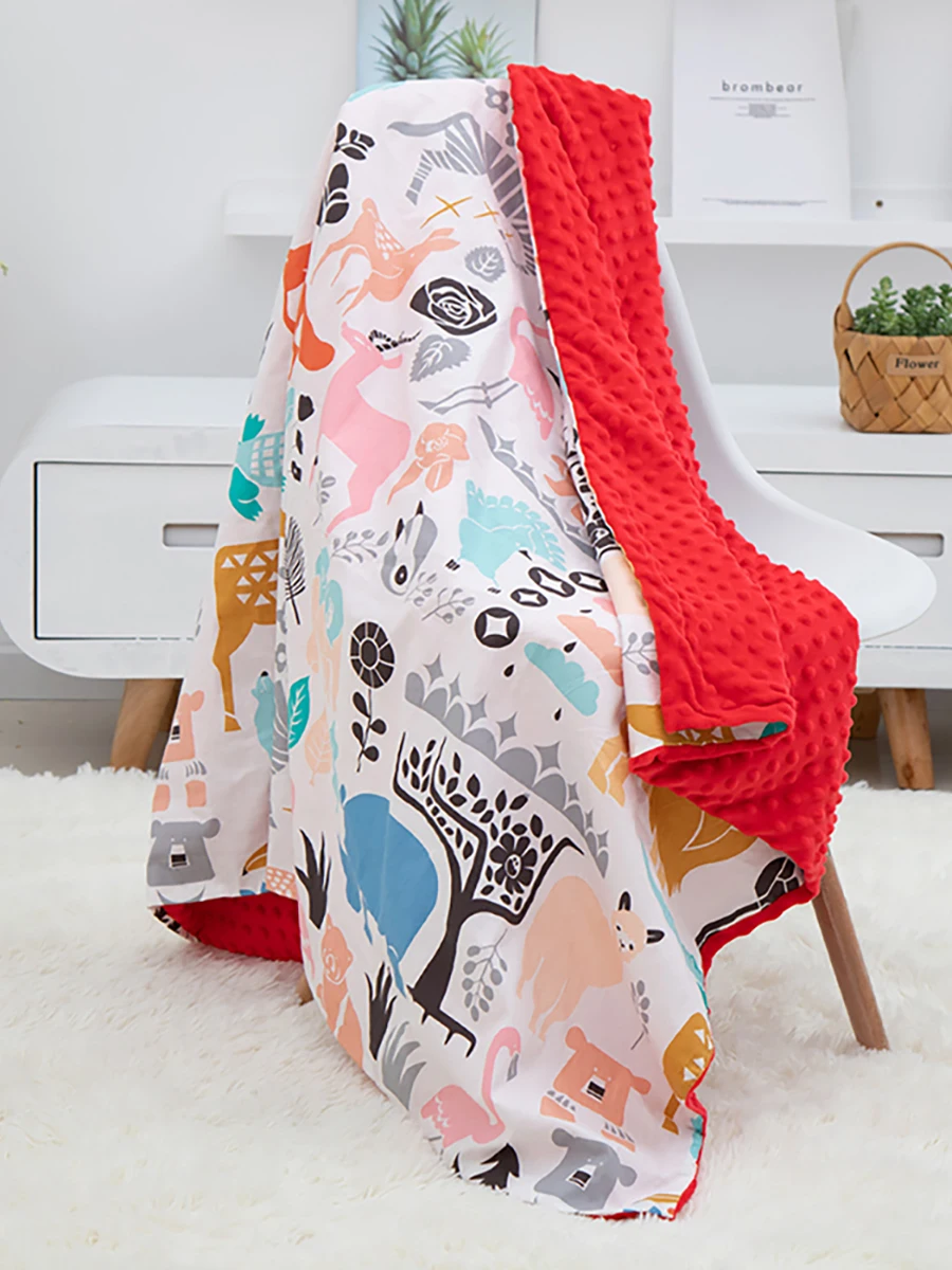 Soft Breathable New Cotton Cartoon Baby Blanket Beanie Kids Quilt Peas Blanket For Pram Baby Carriage Stroller Covers - Цвет: Красный