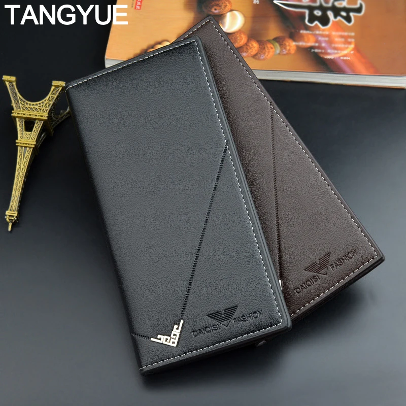 

TANGYUE Men's wallet for Men Purse Card Holder Coin PU Leather Luxury Slim Long Wallets Money Clip Black and Brown