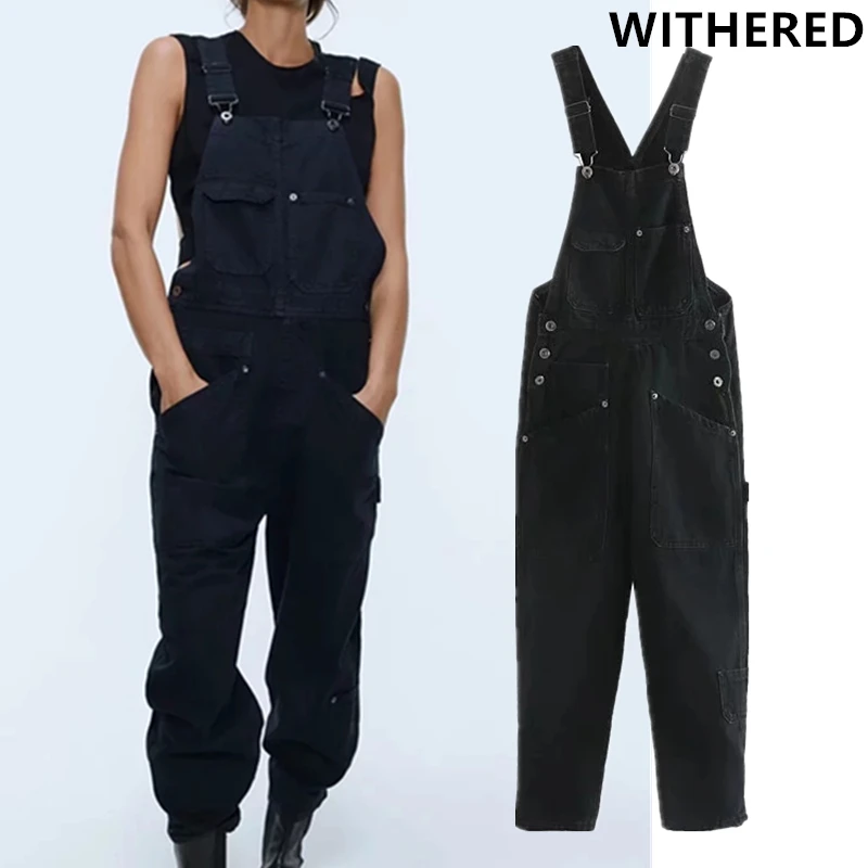 Увядший английский винтажный уличный потертый джинсовый комбинезон для женщин combinaison femme cargo комбинезоны размера плюс