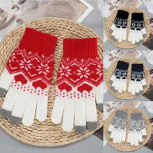 

2021 Winter Women's Warm Snowflake Knitted Gloves Full Finger Winter Gloves Touch Screen Mittens Female Gloves Christmas Gift