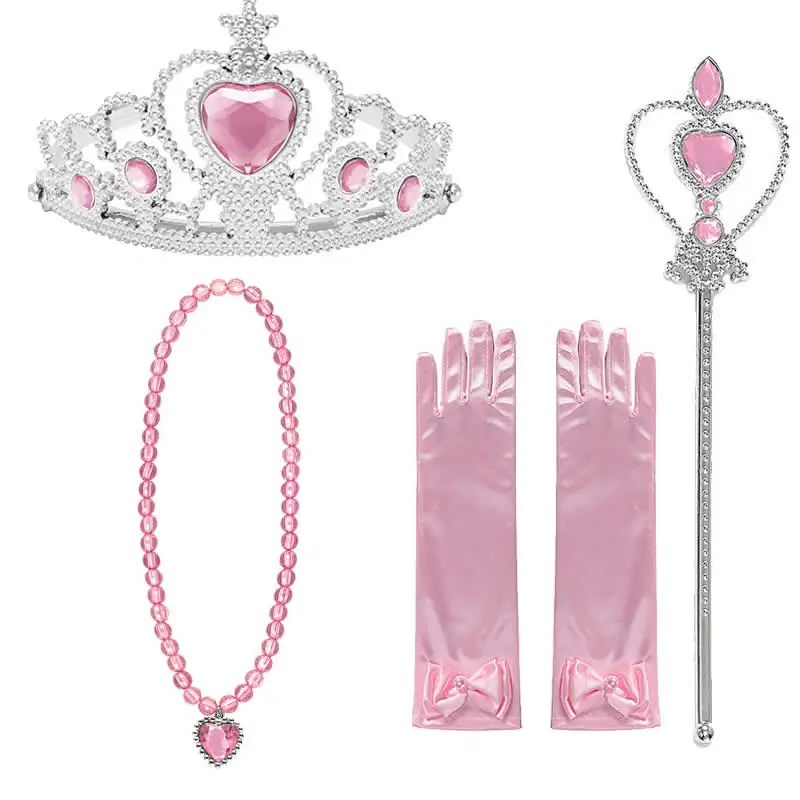 Meninas Neve Branca Princesa Coroa Varinha Mágica Neaklace Luvas Acessórios Cinderela Brinco Pulseira Dormir Beleza Aurora Conjuntos 5 Luvas e mitenes