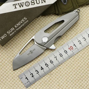 

TwoSun TS08 D2 blade Tactical Flipper ball brearing folding knife titanium camping hunt Pocket knives outdoor Survival EDC Tool
