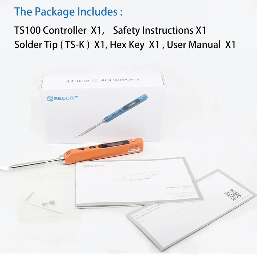 

TS100 65W 12-24V Mini Electric Soldering Iron with Digital OLED Programmable with DC5525 Acceleration Sensors STM32 Chip