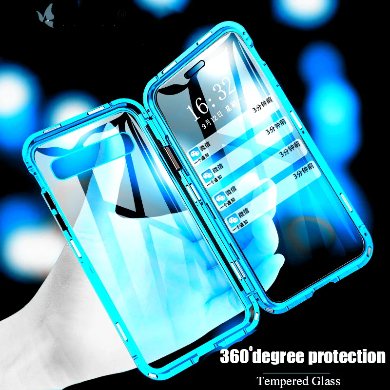 

360 Full Coverage Metal Magnetic Case for Samsung Galaxy S20 Ultra Plus S8 S9 Plus S10 Plus S10E Note9 A50 Tempered Glass Cover