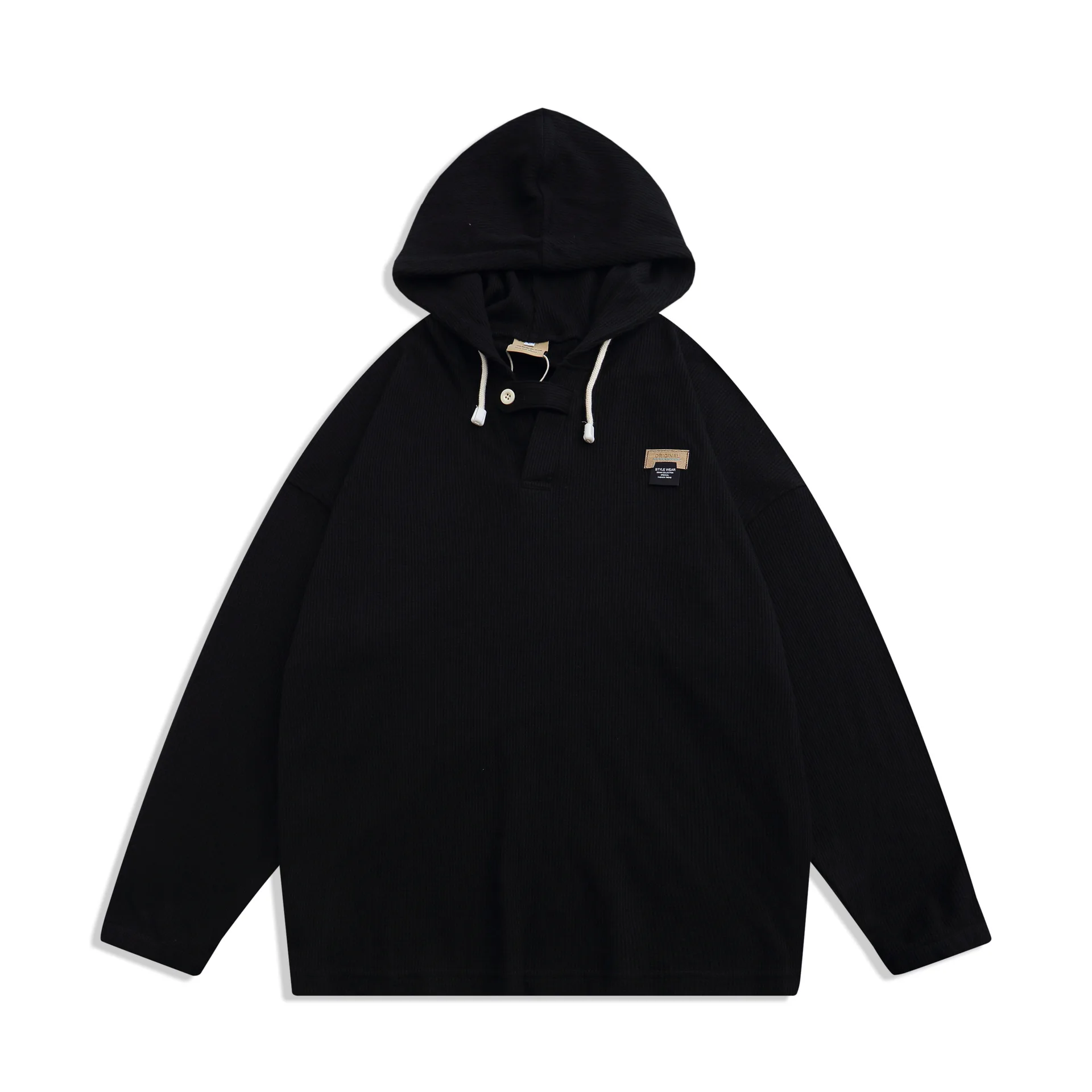 

858 Hooded Sweatshirts For Men Knit Waffle Loose Drawstring Couple Solid Color Handsome Ins Japan Style High Quality Pullovers