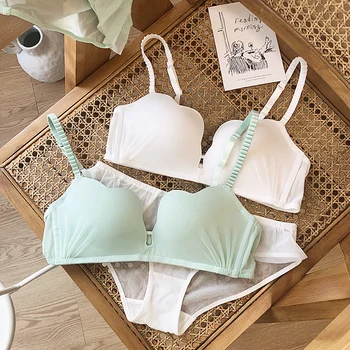 

Seamless Bra Set For Women Underwear Push Up Lingerie Set Wire Free Bra And Panty Set pure colors green white Intimates Female