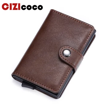 

2020 New Hasp Men Credit Card Holder RFID Blocking PU Leather Automatic Business ID Card Holder Aluminum Metal Men Wallet Purse