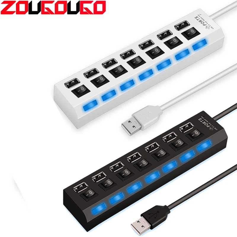 Gran oferta Adaptador USB Hub de alta velocidad, 7 puertos, USB 2,0, concentrador, divisor, extensor para PC, portátil, ordenador aJjKLLEn