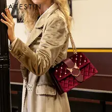 LAFESTIN новая женская сумка модная бархатная сумка на плечо с цепочкой из жемчуга темпераментная сумка-мессенджер с изысканной металлической фурнитурой