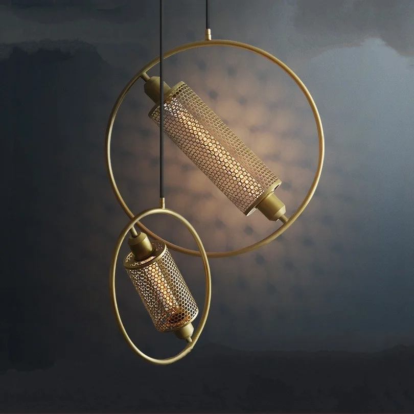 

Industrial Iron Net Pendant Light Round Ring Hanging Lamp Dinning Room Hotel Restaurant Bar Cafe Creative Suspension Lighting