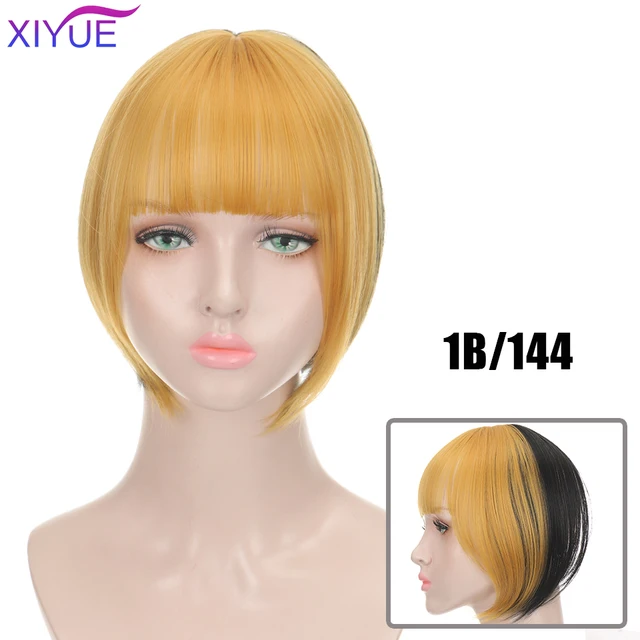 Black/Light Brown Clip In Hair Bangs Hairpiece Accessories Synthetic Fake Bangs Clip In Hair Extensions Clip In Hair Pieces Orange