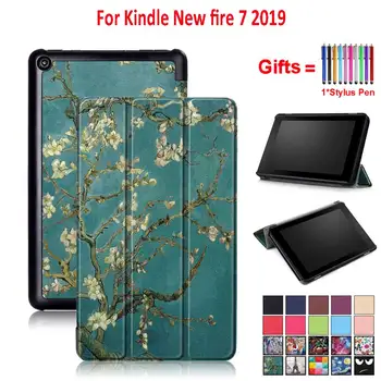 

For Amazon kindle fire 7 2019 Case Cover Magnetic Trifold Stand Protective Cover for all new fire 7" 9th Tablet Funda + Gift