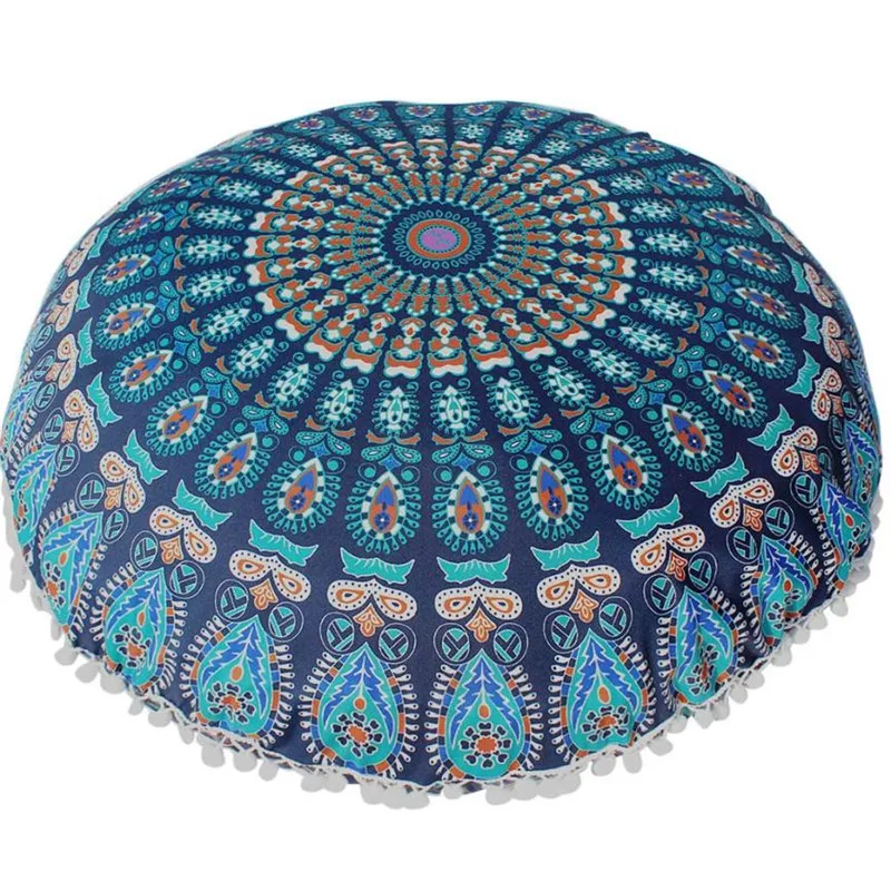 

Big 80CM Mandala Flower Floor Pillow Cover Ornament Round Bohemian Meditation Cushion Cases Peacock Feather Colorful Covers #B30