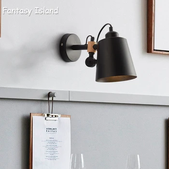 

E27 Black White Ajustable Wall Lamp Bar Hotel Cafe Study Aisle Lamp Wood and Iron Exquisite Modern Wall Lamp Настенный светильн