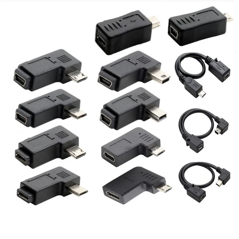 

90 Degree Left & Right Angled Mini USB 5pin Female to Micro USB Male Data Sync Adapter Plug Micro USB To Mini USB Cable