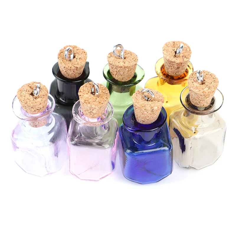 7 Colors Mini Glass Bottles Rectangle Cute With Cork Little Gift tiny Jars Vials 