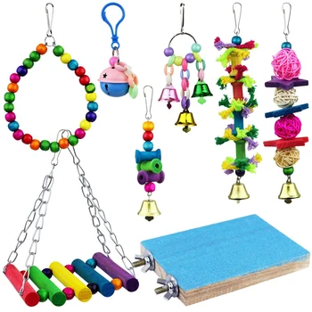

Practical 8 Pcs Set Bird Toys Bird Swing Parrot Bed Ladder Hammock Macaws Bite Parakeets Bell Lovebirds Rattan Perch Finches Toy