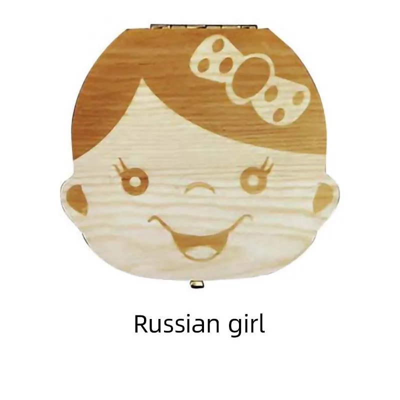 Russian girl Детская коробка для зубов Испанский/английский/голландский/русский/французский/итальянский деревянный органайзер для молочных зубов для хранения мальчиков и девочек Детские сувениры подарок - Цвет: Russian girl