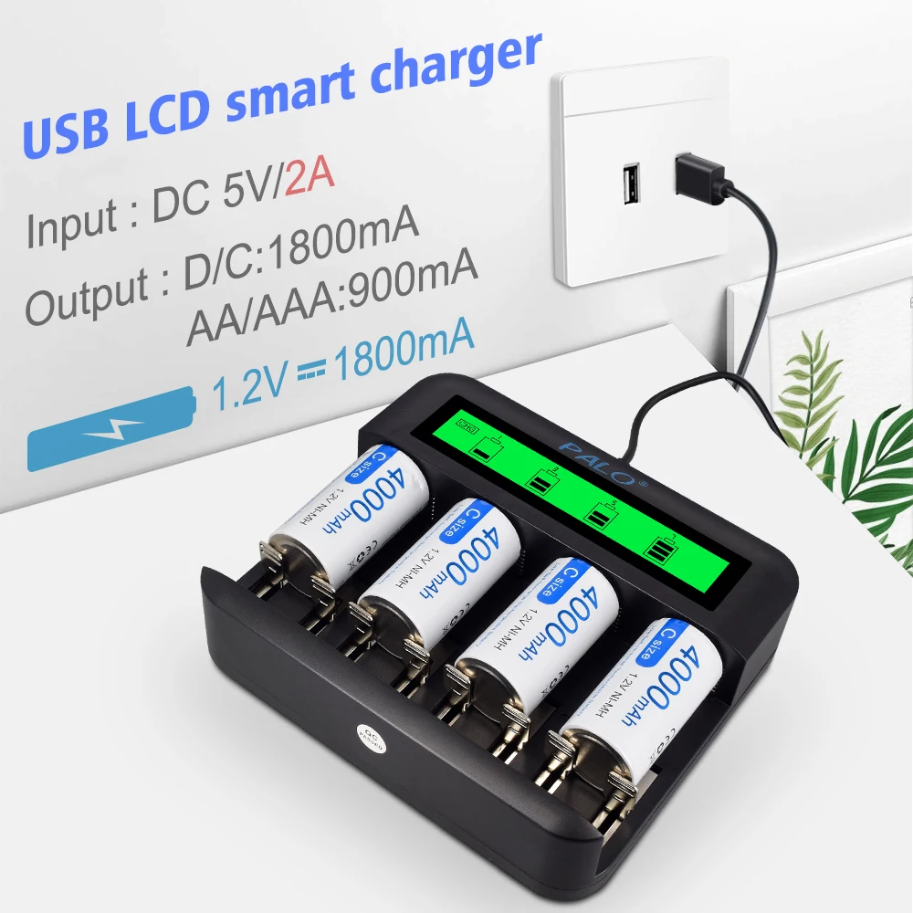 2-8pcs C Size LR14 Rechargeable Battery 4000mAh Type C Battery 1.2V NI-MH Rechargeable C Batteries for Flashlight Gas Cooker