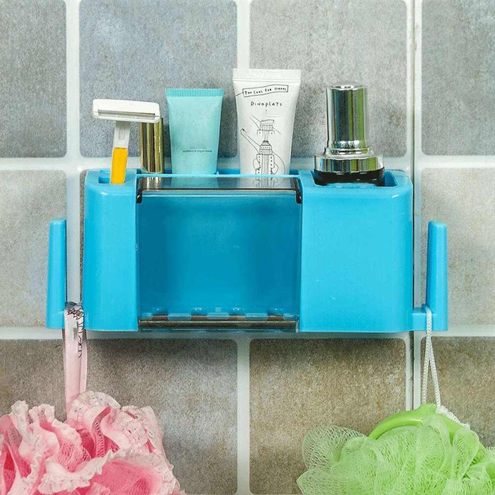 Синий Space Saving Toothbrush Holder Tool Multifunctional Rack Bathroom Toilet Accessory Toothpaste Storage Home Drain Wall Shelves - Цвет: Синий
