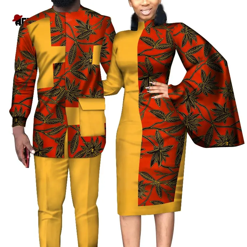 Африканские платья для женщин, африканские платья для пар, комплекты из рубашки и штанов, одежда для влюбленных пар, длинное платье с принтом, wyq312
