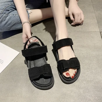 

2020 Women Sandals Outdoor Slip-on Flat Platform Sandalias Summer Ladies Beach Comfortable Suede Basic Shoes Black Pink Sandals