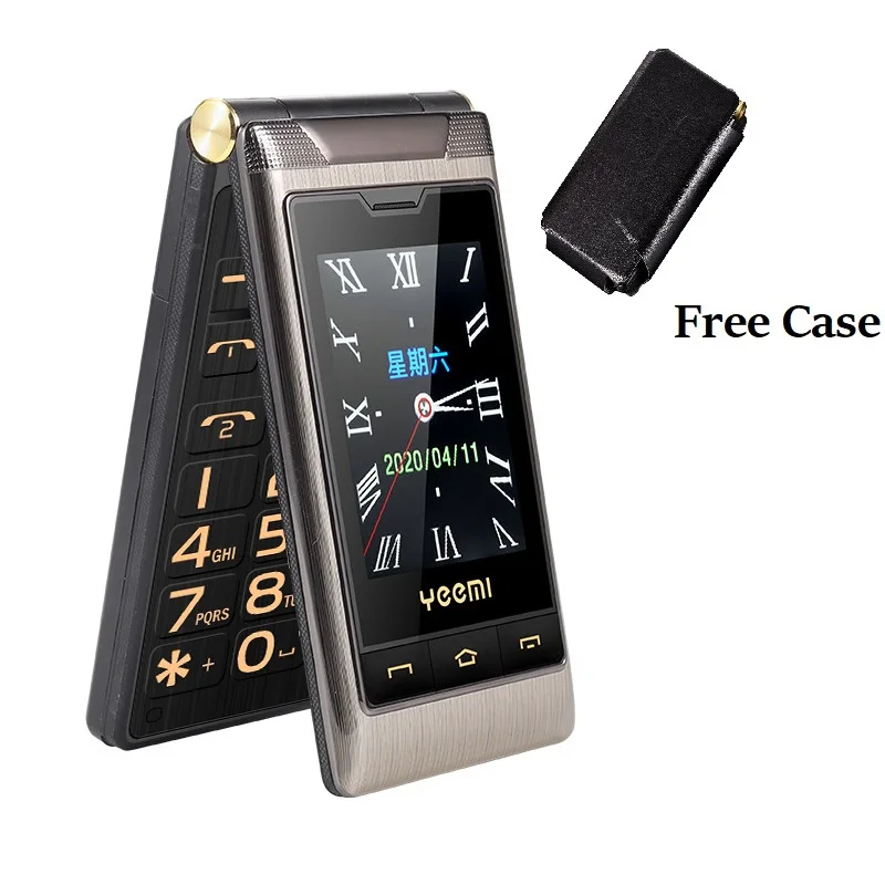 Yeemi Senior Flip Mobile Phone Handwriting Screen Dual Display Large Key Two Sim Long Standby FM Folded Style Elderly Free Case