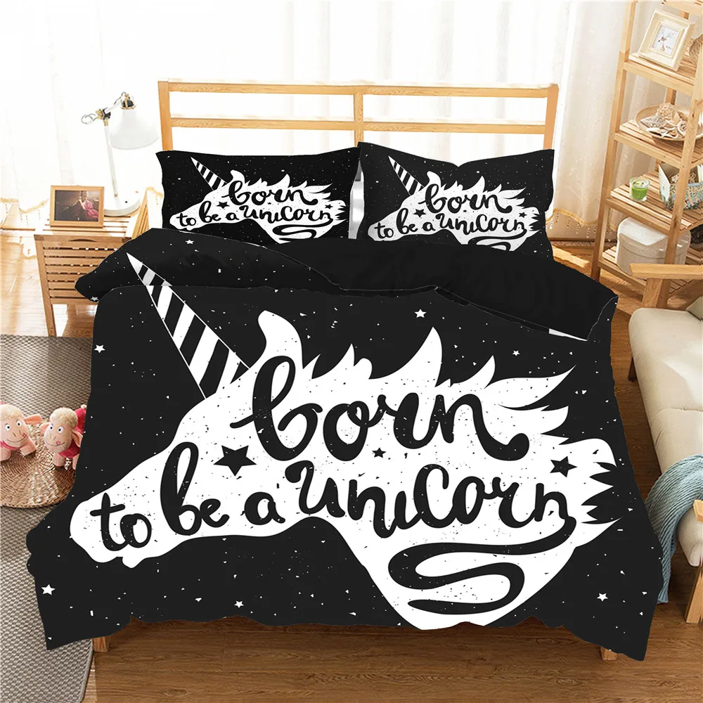

Bed Linens Unicorn Bedding Set Duvet Cover Bedroom Clothes Black Color Home Textiles Soft Material King Queen Double Size