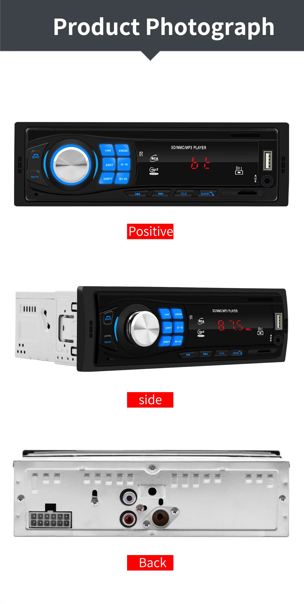 Автомагнитола 1 Din Bluetooth MP3 музыкальный плеер Автомобильный стерео USB Aux вход TF карта Авторадио с пультом дистанционного управления