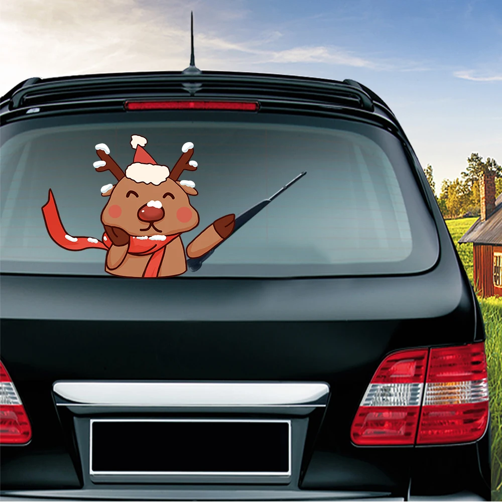 Санта-Клаус Снеговик и Лось рождественские праздничные автомобильные мультипликационные наклейки развевающиеся руки забавное автомобильное заднее лобовое развевающиеся наклейки стеклоочистителя автомобиля Стайлинг - Название цвета: Cute Elk