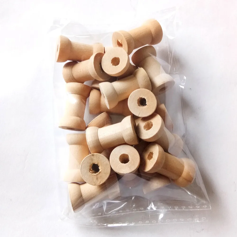 

20pcs Empty Wooden Shaft With Wooden Vintage Style Bobbin Reel Used For Sewing Ribbons Line Crafts Tools