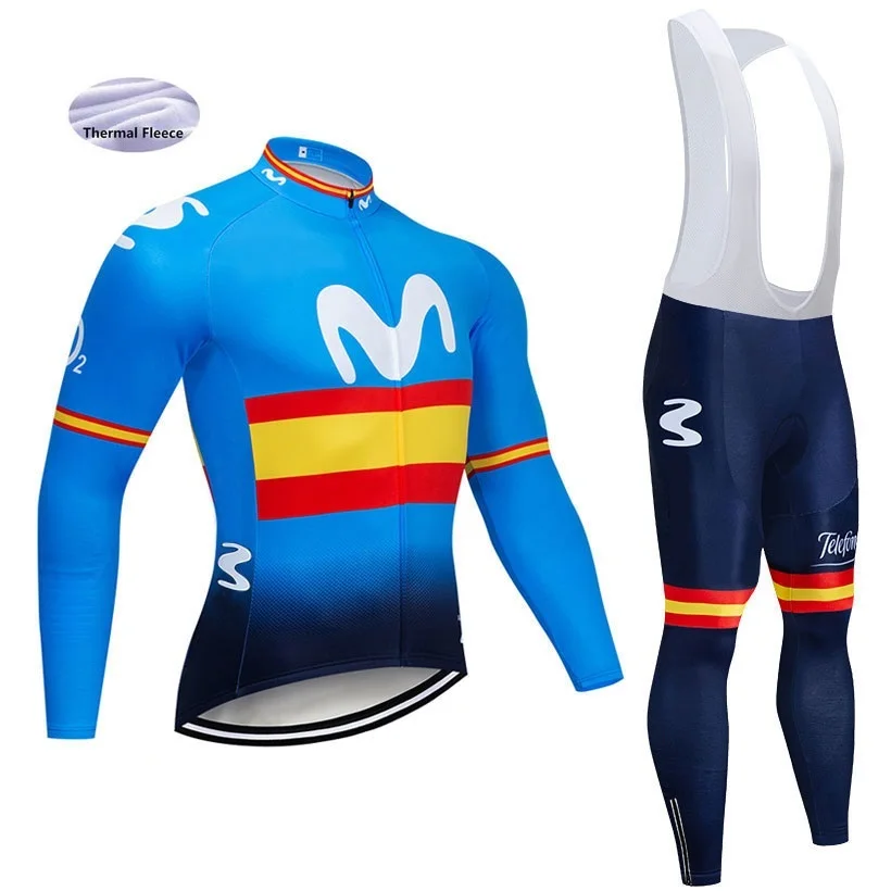 movistar UCI mtb go pro осень термальный флис Велоспорт Джерси Набор ropa ciclismo hombre maillot ciclismo велосипедная одежда 9D