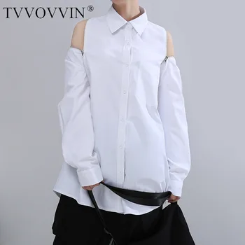 

TVVOVVIN NEW Fashion 2020 Summer Women's BF Wind White Shirt Tops Women Women's Zip Backless Strapless Long Sleeve Shirt M004
