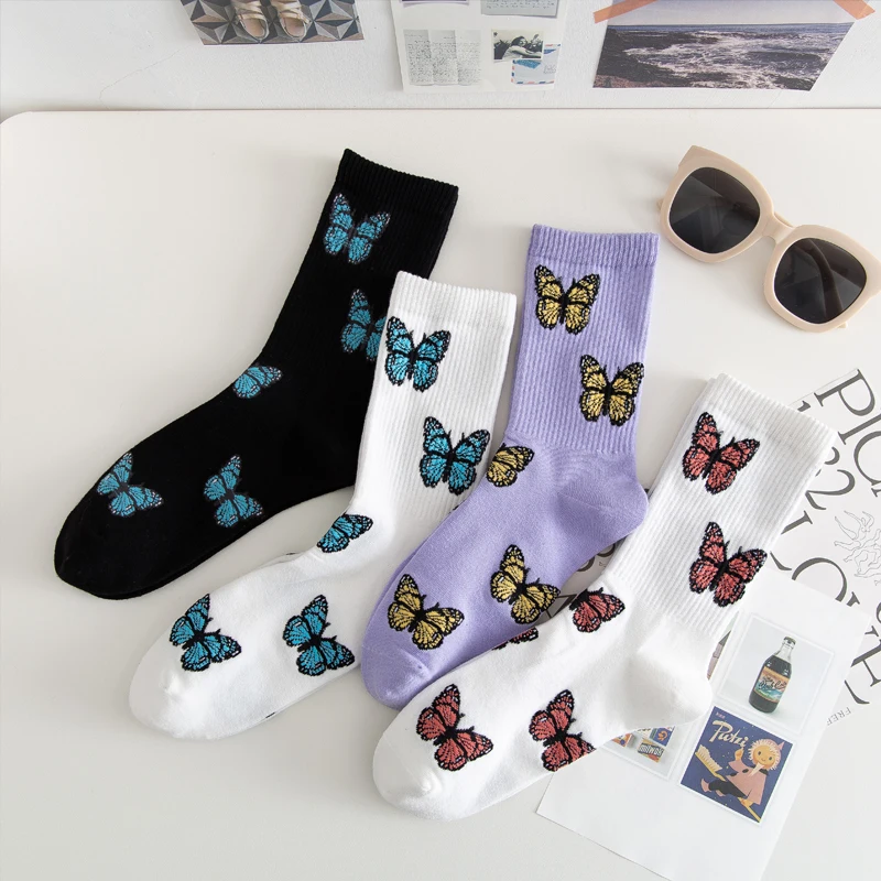 Женские носки с бабочками, модные уличные носки в стиле Харадзюку, европейские размеры 35 40, Прямая поставка|Носки|   | АлиЭкспресс